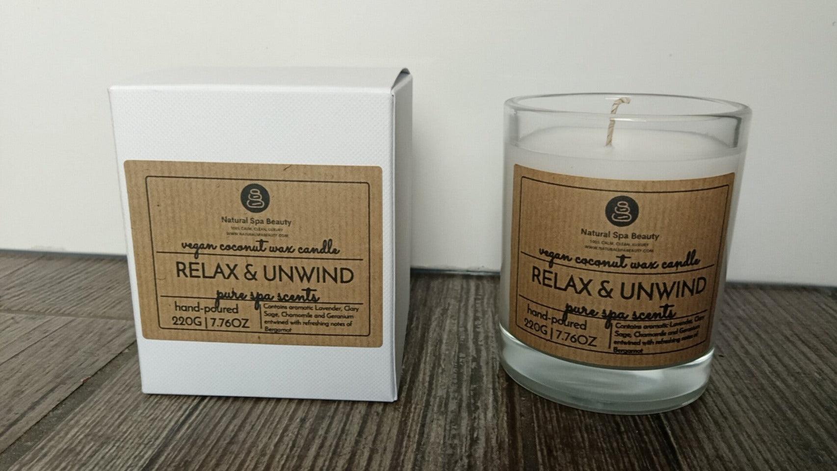 PURE SPA SCENTS - Relax & Unwind Candle - Natural Spa Beauty